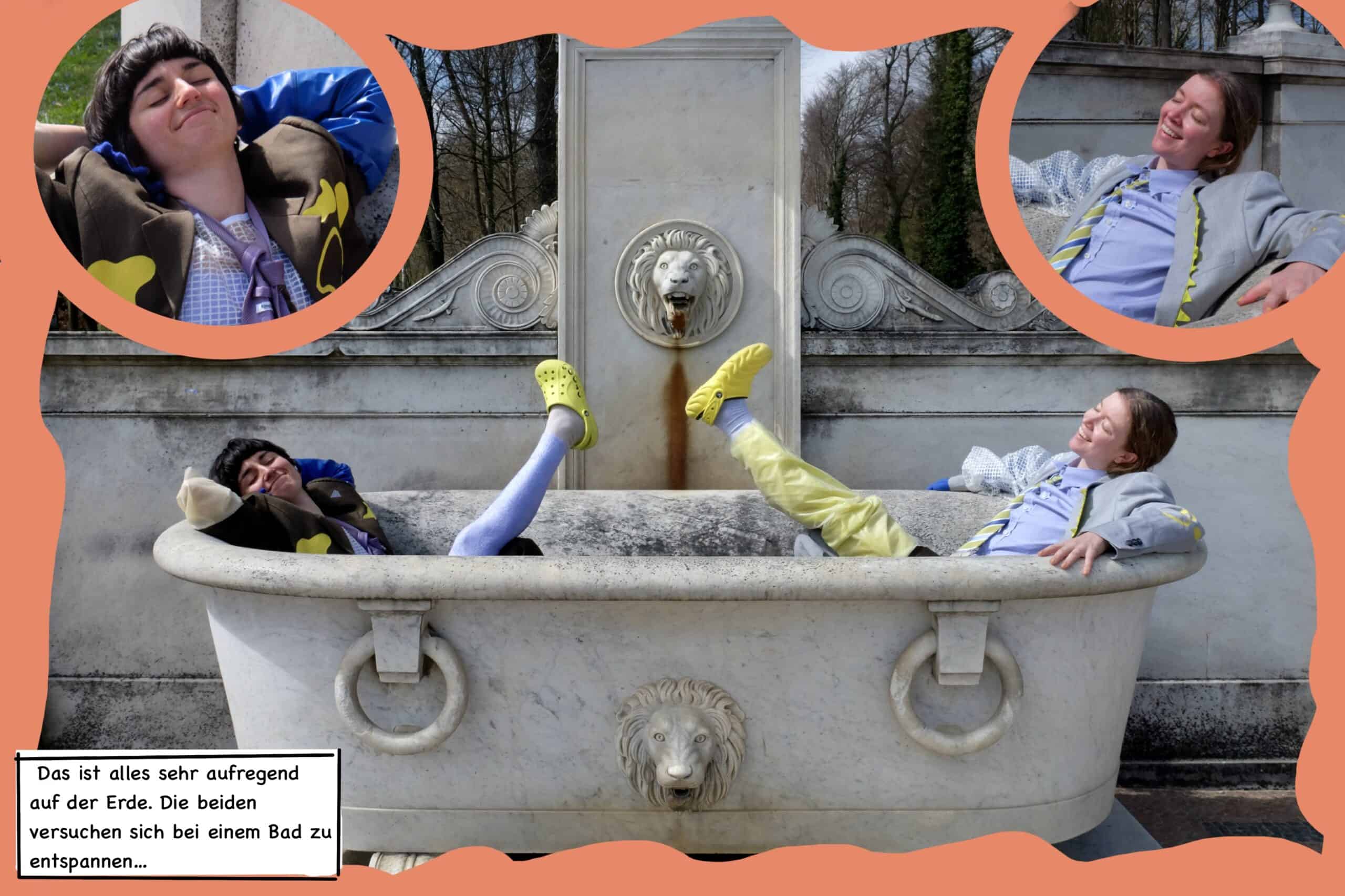 Zwei Außerirdische liegen in einer Badewanne und entspannen sich